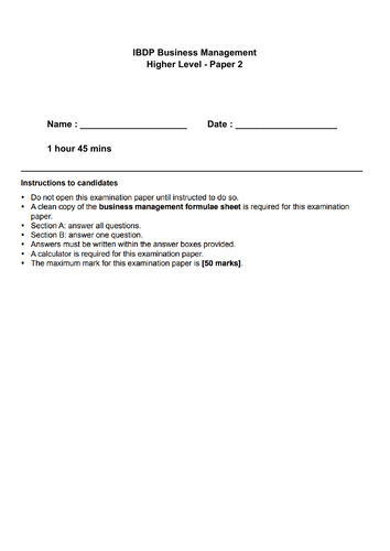 IB Business Management mock paper 2