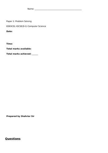 Edexcel IGCSE(9-1) CS P1: Problem Solving