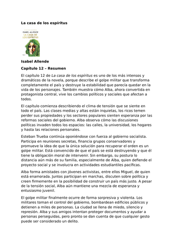 La casa de los espíritus – Isabel Allende – Chapter 12 Summary