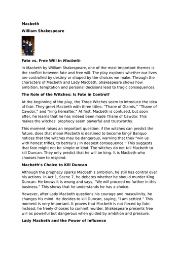 Macbeth – William Shakespeare – Fate vs. Free Will