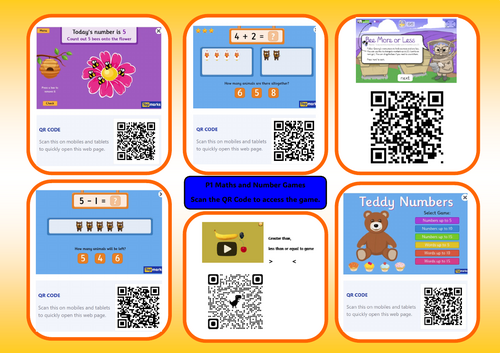 Primary 1 QR Codes for maths games from Topmarks and ICT Games
