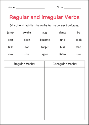 Regular and Irregular Simple Past Tense Verbs Worksheets for Grade 1, 2, 3