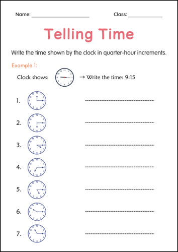 Printable Telling Time to the Hour and Half-Hour and Minute Clocks Worksheets