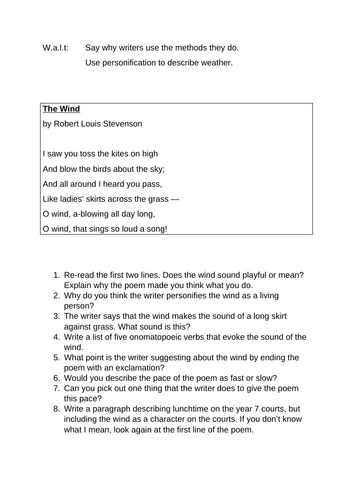 KS2 KS3 Weather Poetry Metaphor Personification HW Cover