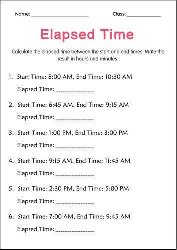 Elapsed Time to the Hour - Minute and Days Worksheets for Grade 4, 5, 6