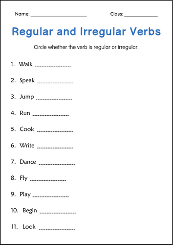 Simple Past Regular and Irregular Verbs Grammar Worksheets for Grade 1, 2, 3
