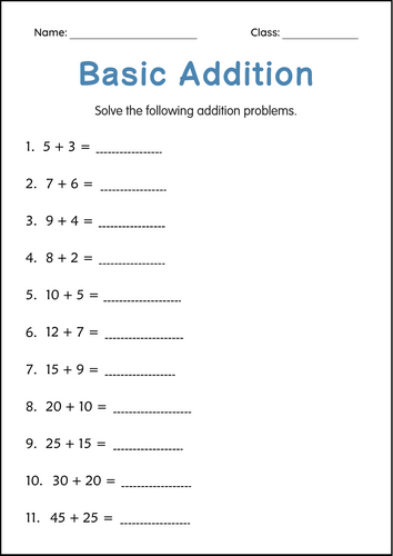 Printable Problem Solving Addition Number Math Worksheets for Grade 2, 3, 4