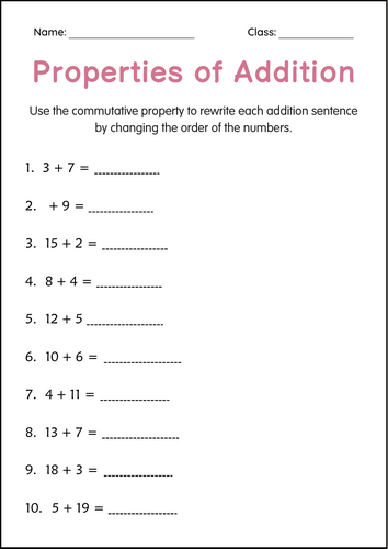 Zero Property - Associative and Commutative Properties of Addition Worksheets