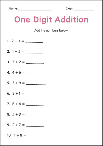 One Digit Addition - With Regrouping (1 Digit Adding) Printables Worksheets