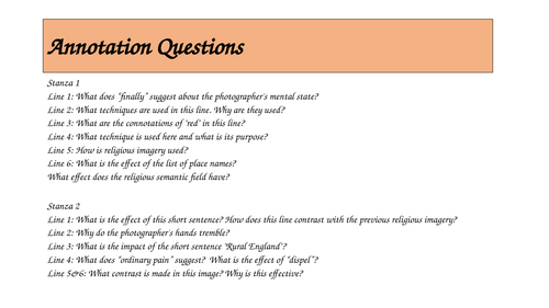 Annotations for War Photographer