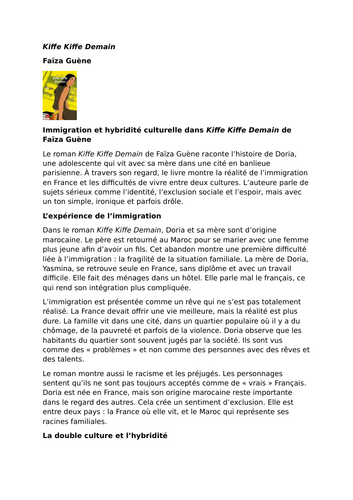 Kiffe Kiffe Demain – Faïza Guène – Immigration and Cultural Hybridity