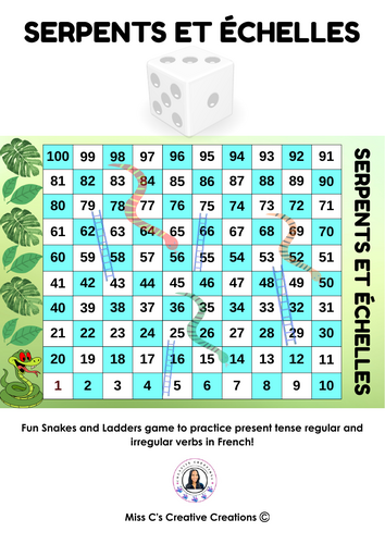 French Verbs Snakes and Ladders Game (Serpents et échelles)