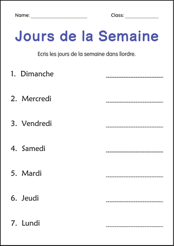 7 Days of The Week Worksheets - Feuilles de Travail des 7 Jours de la Semaine