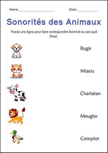 Printable Sounds of Animals Worksheets in French - Sons d’animaux Feuilles