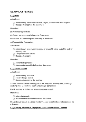 Sexual Offences Act 2003 Notes: Rape, Assault & Consent (ss.1–4, 74–76) + Key Cases