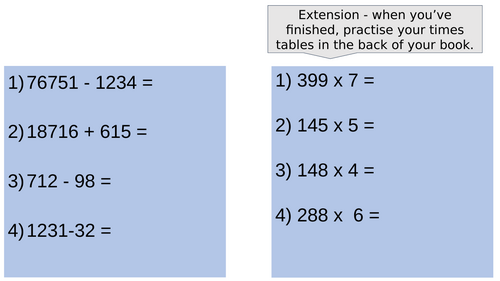 Daily arithmetic questions Year 5