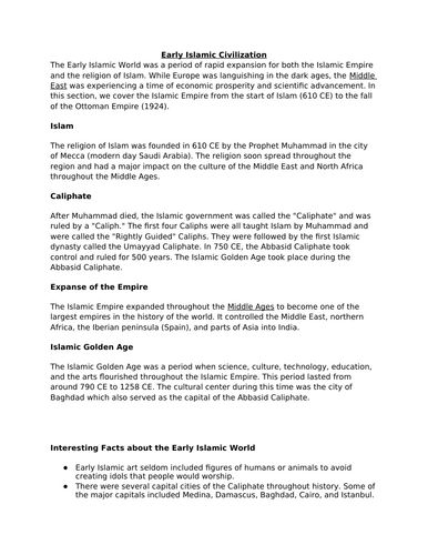 Y5: Early Islamic Civilization Fact file