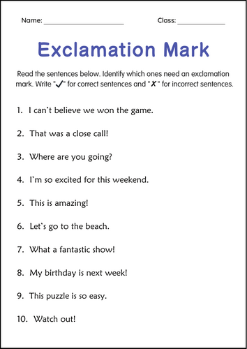 Printable Exclamation Mark Grammar Worksheets - Exclamatory Sentence for Grade 3