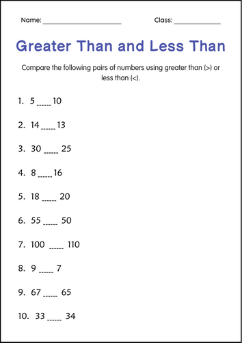 Greater Than Less Than Worksheets - 2 Digit and 3 Digit Comparing Numbers