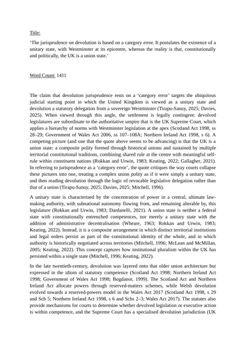UK Devolution Public Law Essay: Unitary vs Union State and the Supreme Court