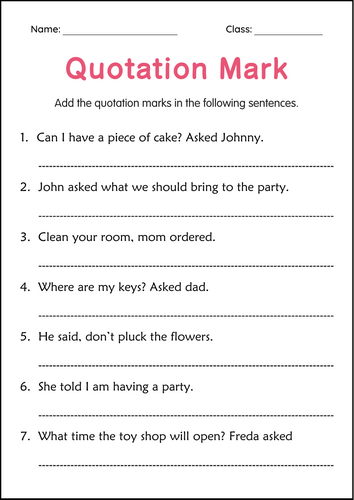 Printable Quotation Marks Grammer Activity Worksheets for Grade 2, 3, 4