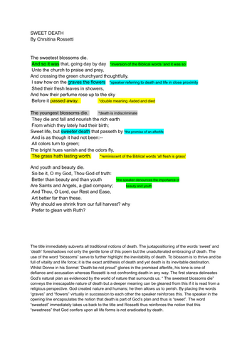 Christina Rossetti's"Sweet Death" ENGLISH LITERATURE UNDERGRADUATE STUDY