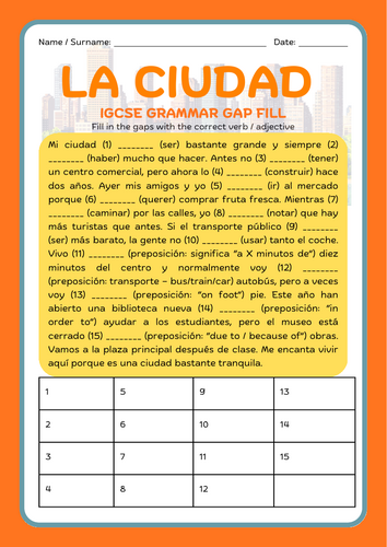la ciudad IGCSE grammar gap fill
