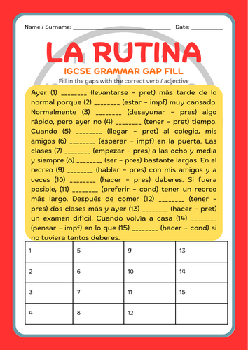La Rutina IGCSE grammar gap fill