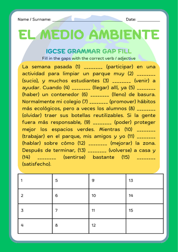 el medio ambiente IGCSE grammar gap fill