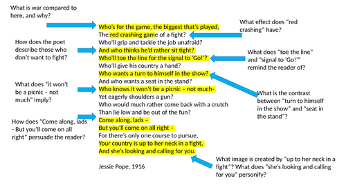 Annotated Who’s For the Game? by Jessie Pope