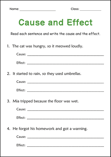 Printable Cause and Effect Practice Activity Worksheets for Grade 2, 3, 4