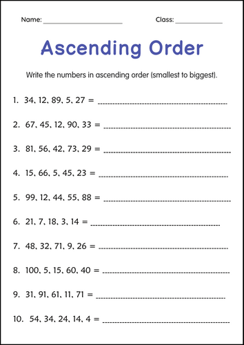 Printable Ascending and Descending Order Numbers Worksheets for Grade 2, 3, 4