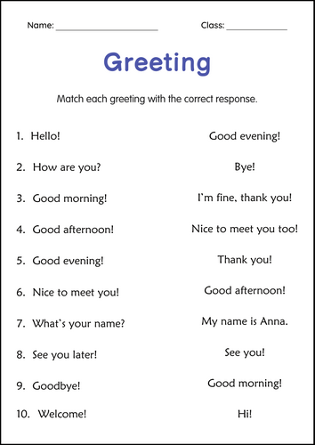 Printable Greeting and Introductions Conversation Activity Worksheets for Grade 2, 3, 4