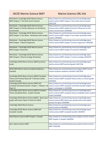 Cambridge IGCSE Marine Science (0697) – Complete  Bundle