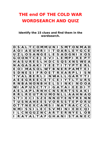 GCSE WORDSEARCH AND QUIZ ACTIVITY THE END OF THE COLD WAR