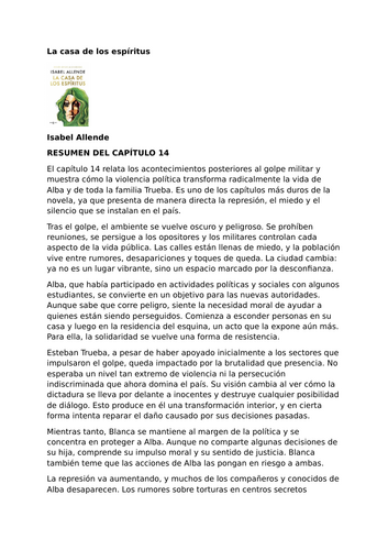 La casa de los espíritus – Isabel Allende – Chapter 14 Summary