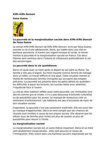 Kiffe Kiffe Demain – Faïza Guène – Poverty and Social Marginalisation