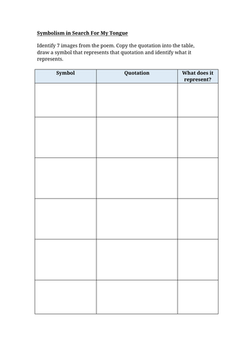 Symbolism in Search For My Tongue Worksheet