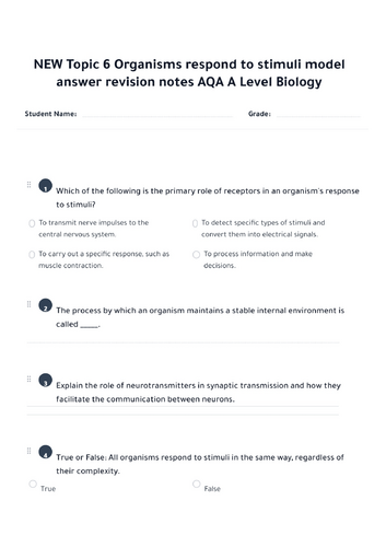 AQA A Level Biology Topic 6 – Organisms Respond to Stimuli Revision Notes & Model Answers