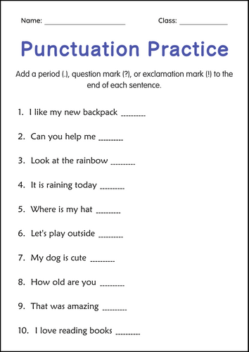 Punctuation Practice Worksheets - Periods, Question Marks, Exclamation Points