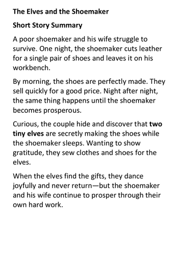 The Elves and The Shoemaker Handout
