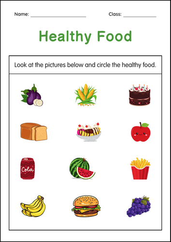 Printable Healthy and Unhealthy Food Activity Worksheets for Grade 1, 2, 3
