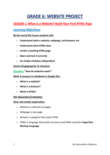 WEBSITE PROJECT (HTML and Google Site and Ai Digital Portfolio) for Gr6/7/8 or Yr7/8/9