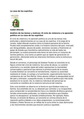 La casa de los espíritus – Isabel Allende - Violence and Political Oppression