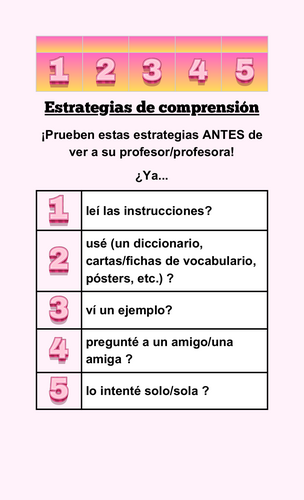 Spanish comprehension strategies poster for Spanish language classrooms