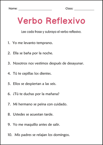 Spanish Reflexive Verbs Practice Worksheets - Los Verbos Reflexivos