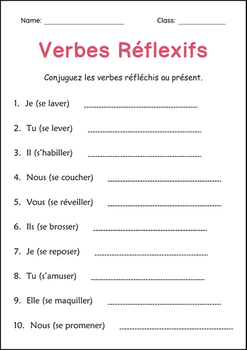 Reflexive Verbs Practice Worksheets in French - Verbes Réflexifs
