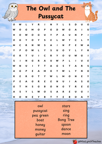 The Owl and The Pussycat Wordsearch