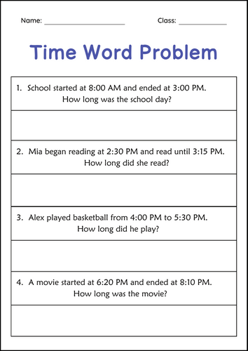 Printable Elapsed Time Word Problem to the Hour Worksheets for Grade 1, 2, 3