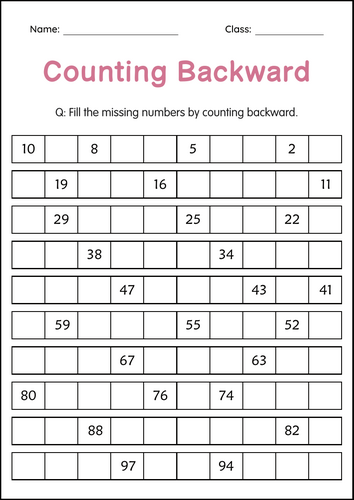 Printable Counting Backward 1 to 500 Number Math Worksheets for Grade 2, 3, 4